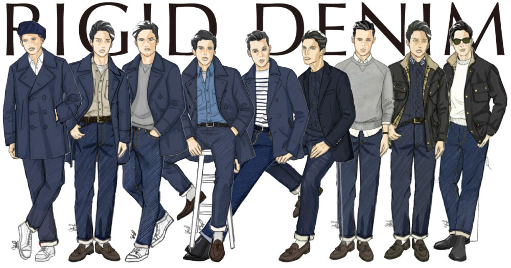 冬デニムパンツルックス並び1