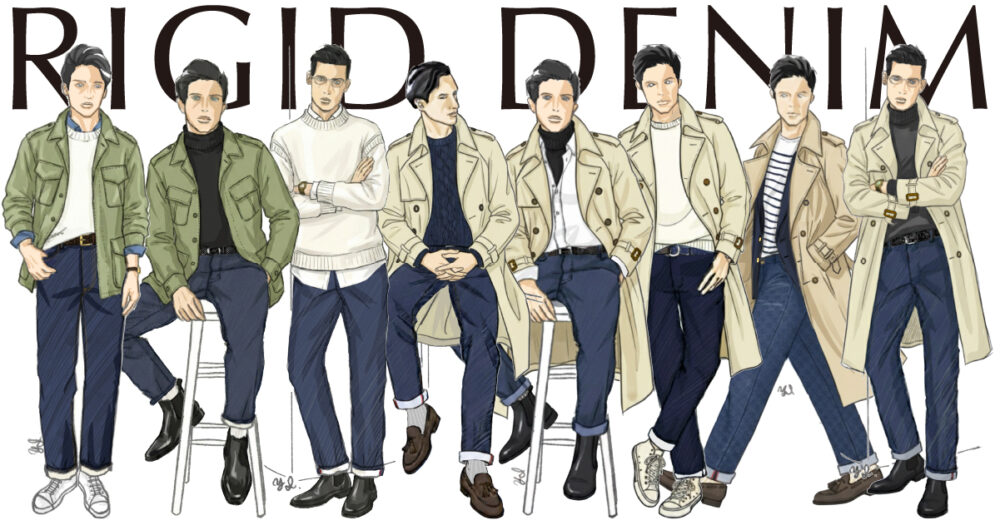 冬デニムパンツルックス並び2