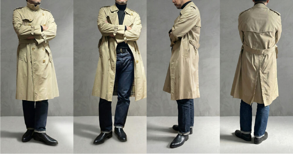 バーバリートレンチ着用画像4パターン3面図